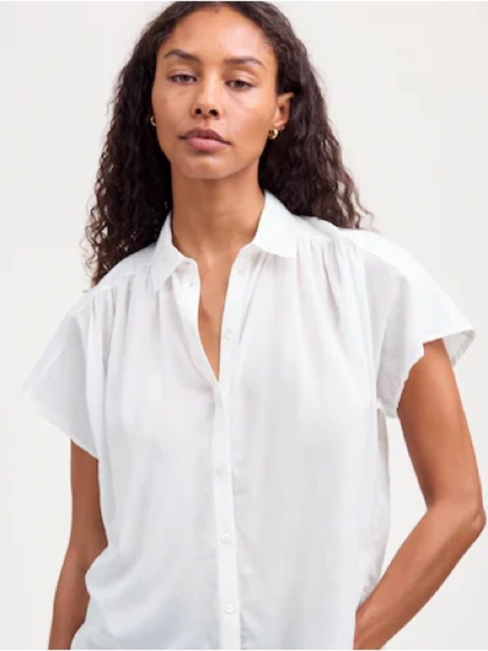 Madewell White Button Front Short Sleeve Cotton Modal Blouse Medium